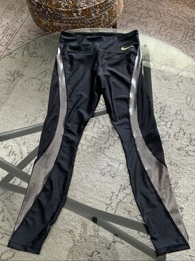 Nike Black Leggings with Silver Accents S